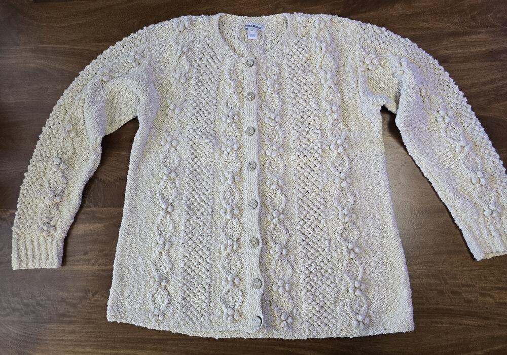 Deidre McGuire Hand Knitted Bubble Knit Fisherman Cardigan Capsule Lagenlook